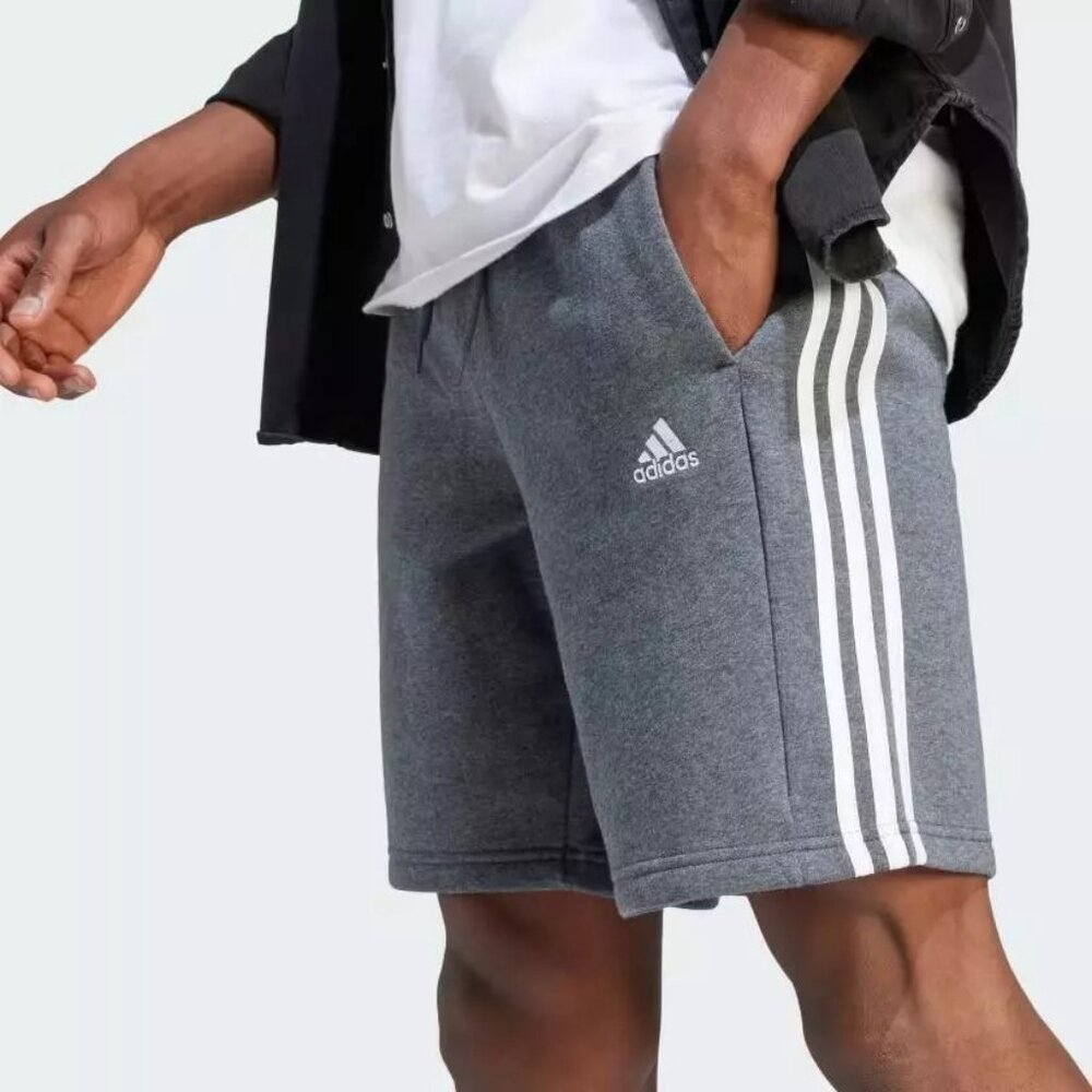 adidas Men's Essentials Fleece 3-Stripes Shorts Gray X-Large Tall - Picture 4 of 6
